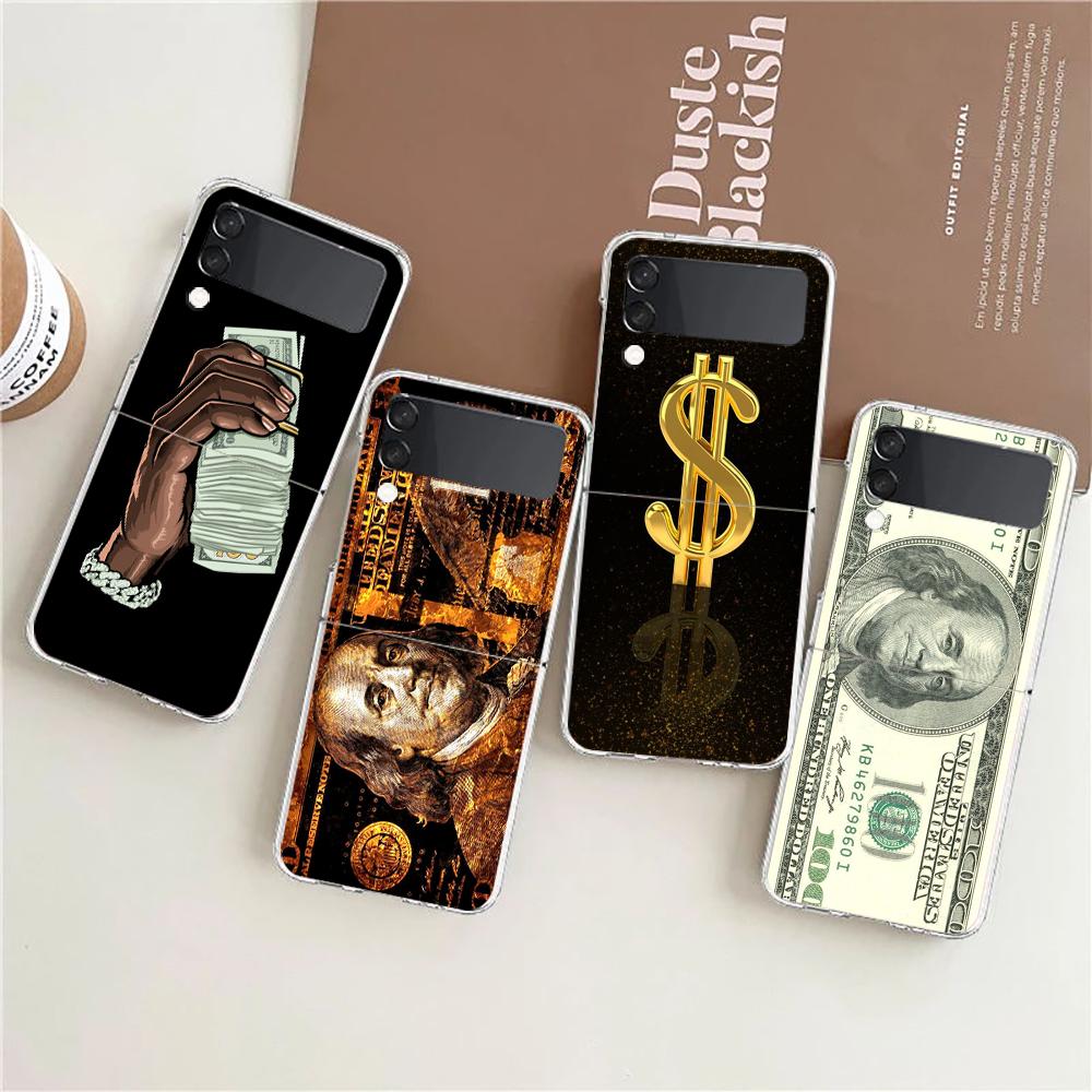 Чехол для телефона Samsung Galaxy Z Flip 6 5 4 Прозрачный для Samsung Z Flip 3 Жесткий ПК Складной корпус Доллар США Наличные Роскошный