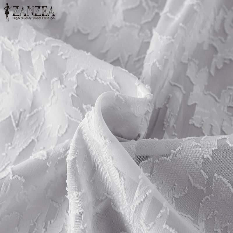 ZANZEA Women Elegant High Neck Lantern Long Sleeve Transparent Lace Blouses