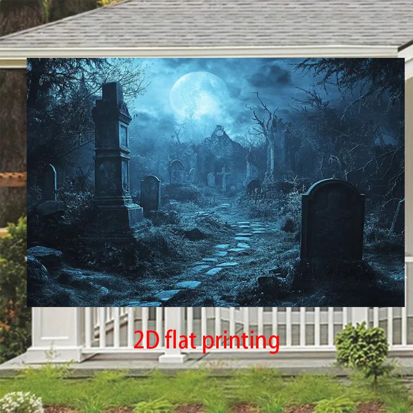 1pc 2D flat Halloween theme banner background cloth, ghost pattern, Halloween decoration, no power required——sjs