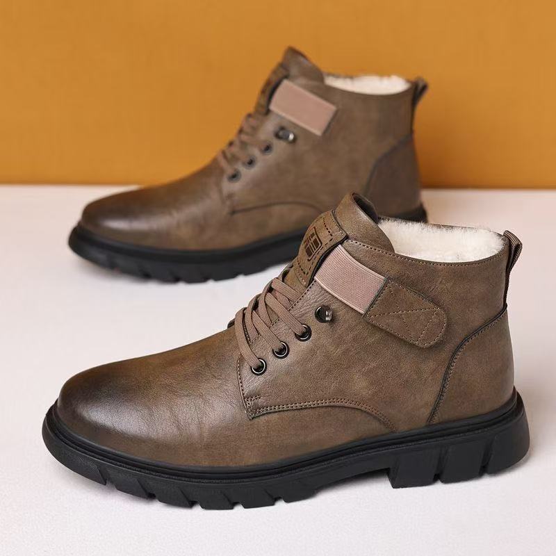 Зимняя мужская обувь флисовые утепленные теплые хлопковые ботинки высокие хлопковые кожаные ботинки для среднего и пожилого возраста уличные зимние ботинки ботинки Мартин мужские