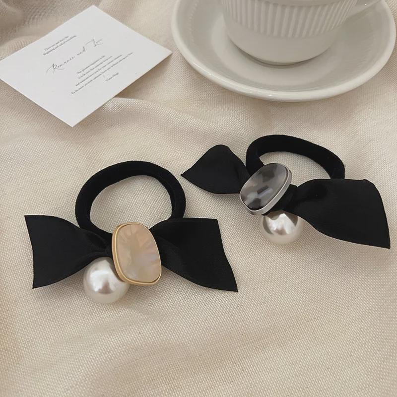 Korean Style Bow and Pearl Elastic Hair Band
