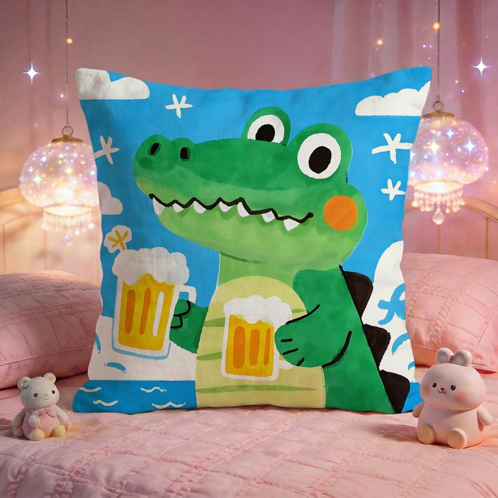 Happy Crocodile Pop Art Cushion Cover Premium Comfort Reversible Pillow Cove Two in One Design for Any Room Car Interior