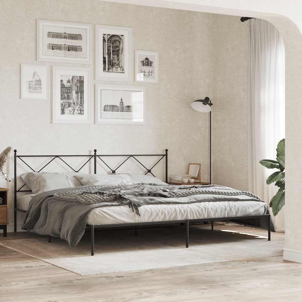 Metal Bed Frame with Headboard Black 193 x 203 cm
