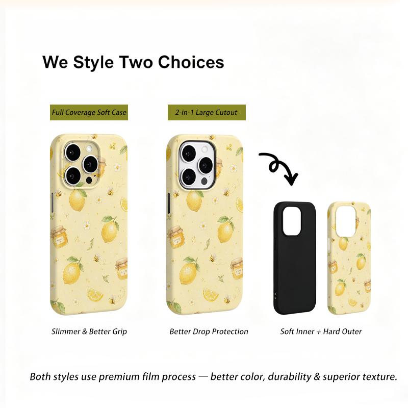 Sweet Honeybee Citrus Lemon Honey Jar Pattern Art Film Aesthetic Protective Shockproof Bumper Phone Case Cover For iPhone 14 15 16 Pro Max Plus
