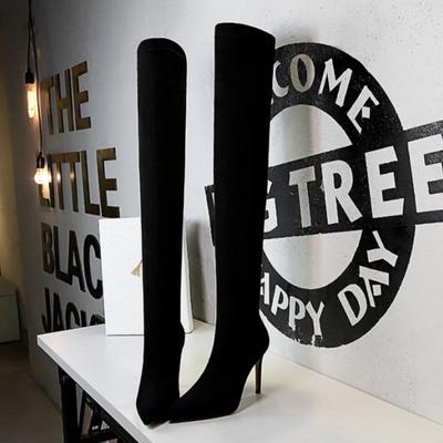 Женские модные простые зимние замшевые сапоги до колена на высоком каблуке в европейском и американском стиле