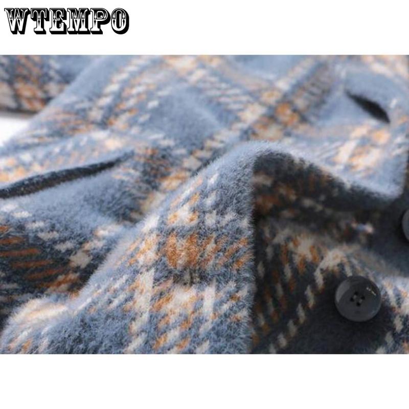 Женские пальто и куртки Модные женские клетчатые двубортные шерстяные пальто Женские пальто