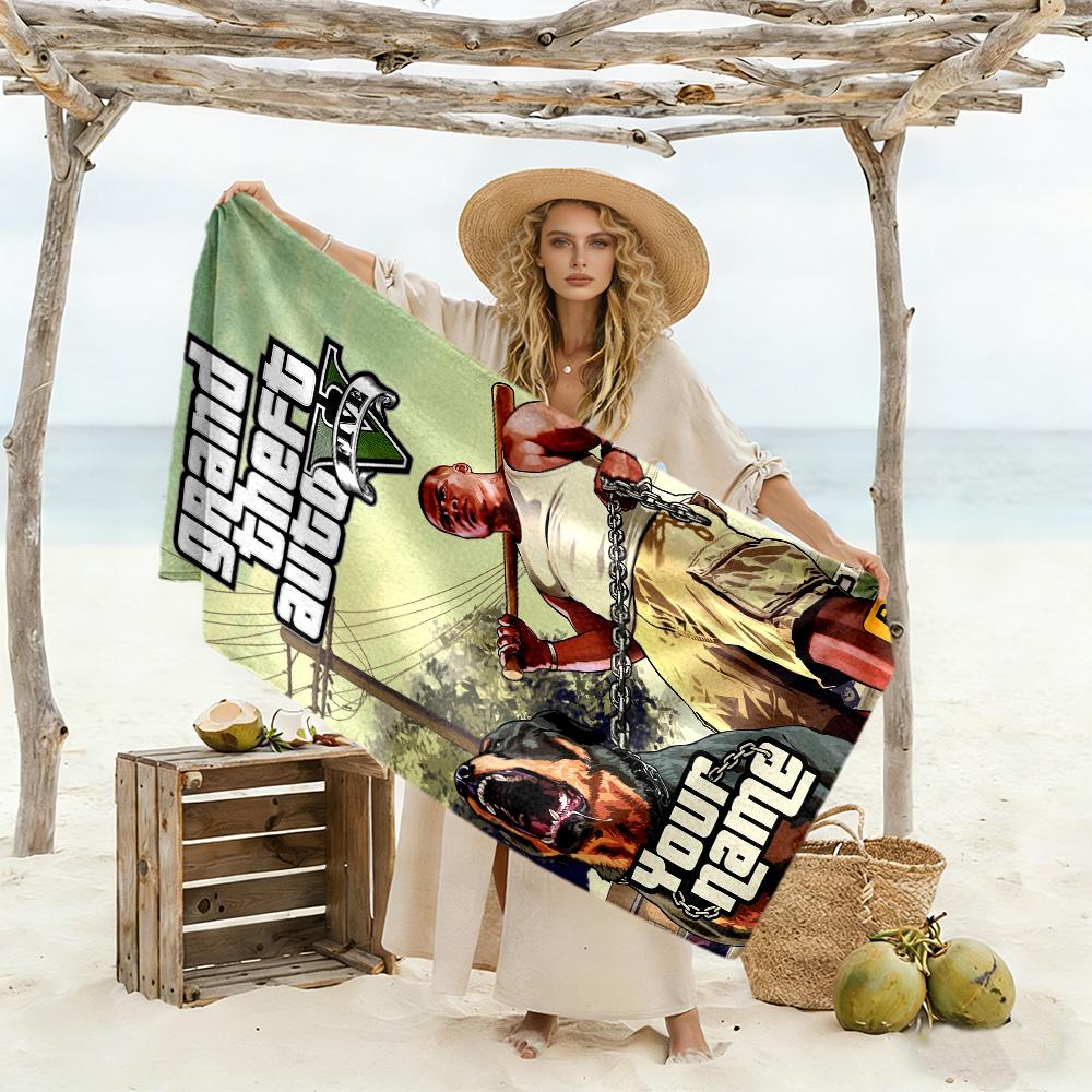 Grand Theft Auto Customizable Name Beach Towel Super Soft & Absorbent Suitable for Swimming Gym Camping Yoga Vacation