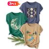 Three-piece set Starry Moon Countryside Scenery Printed Pattern Short Sleeve Vintage Round Neck T Fresh and natural style loose-fitting shirt 2026