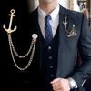 Tassel Brooch Anchor Badge British Navy Vintage Brooches Rhinestone Suit Coat Lapel Pin Men Luxury Jewelry Wedding Accessories