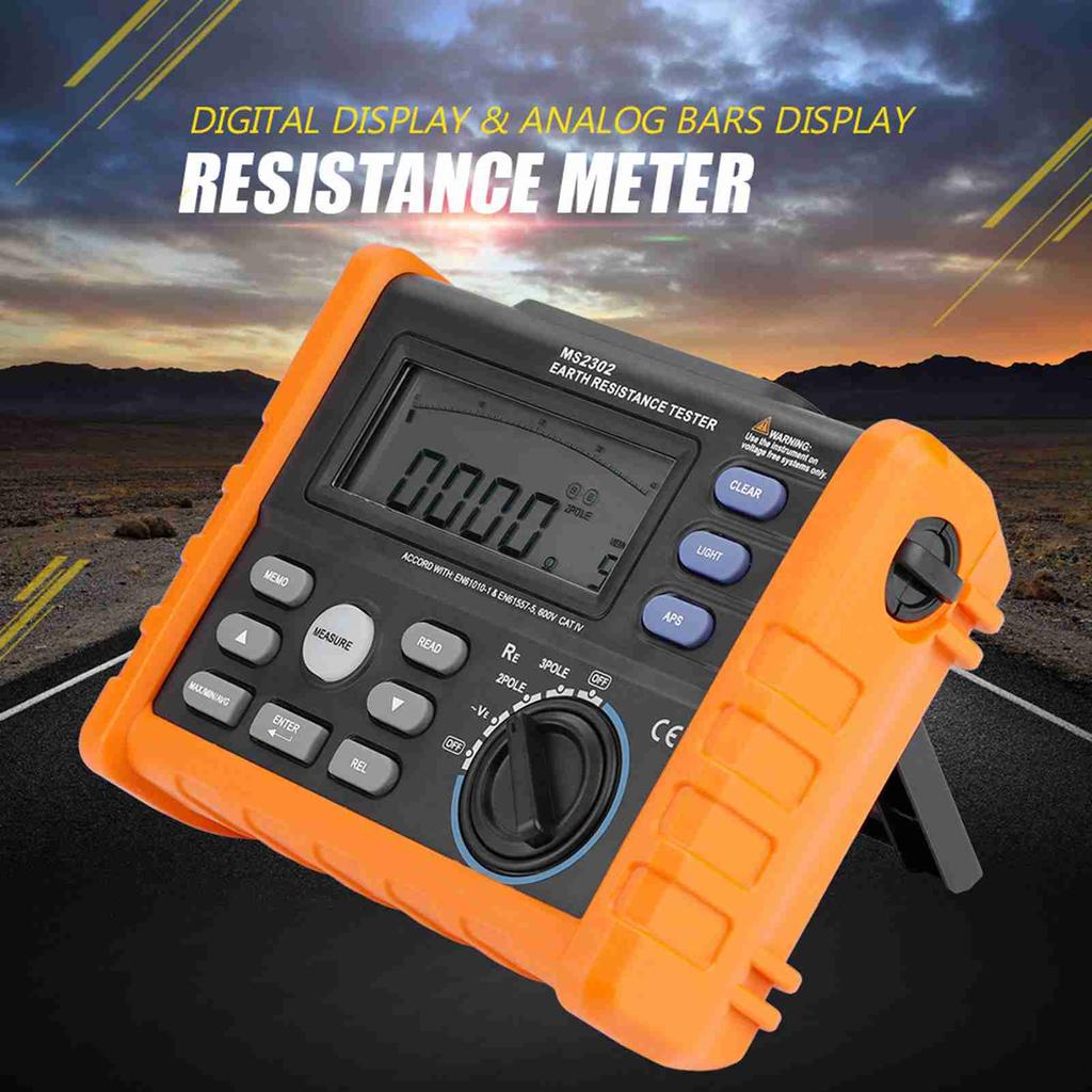 PEAKMETER MS2302 Digital Earth Resistance Tester 0 4K Ohm 100 Groups Data Logging