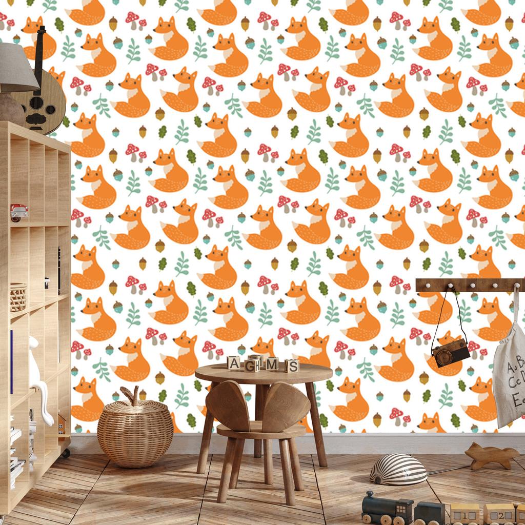 Minimalist Foxes with Leaves Wallpaper for Living Room and Bedroom 50x1000
