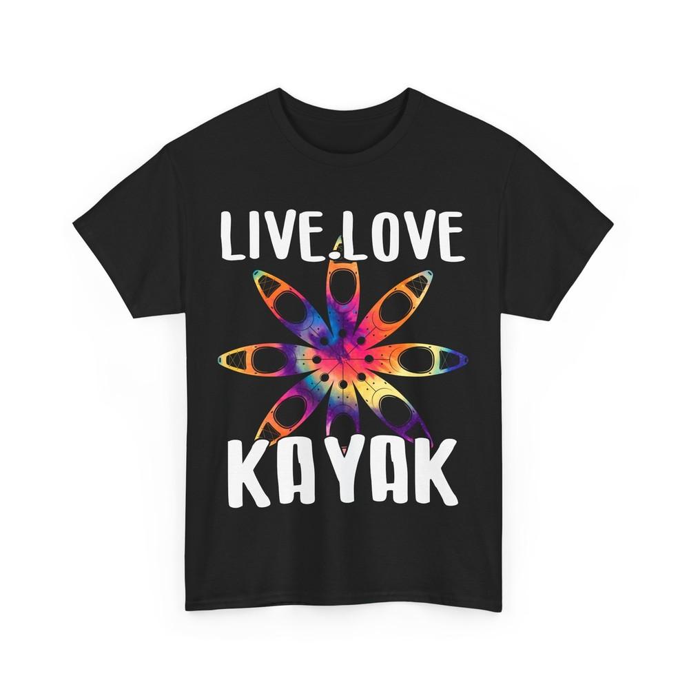 Футболка Live Love Kayak, Футболка с tie-dye для любителей каякинга