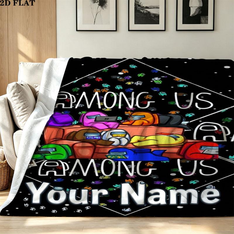 1PC Among Us Custom Name Patterned Flannel Blanket Suitable For All Seasons for Home Decor Warmth and Comfort Gifts Holiday Present