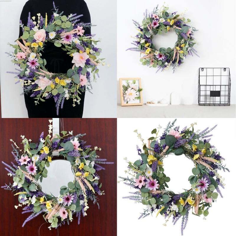 Artificial Flower Wreath Spring Festival Wreath Artificial Flower Wreath for Front Door Hallway Garden Farmhouses