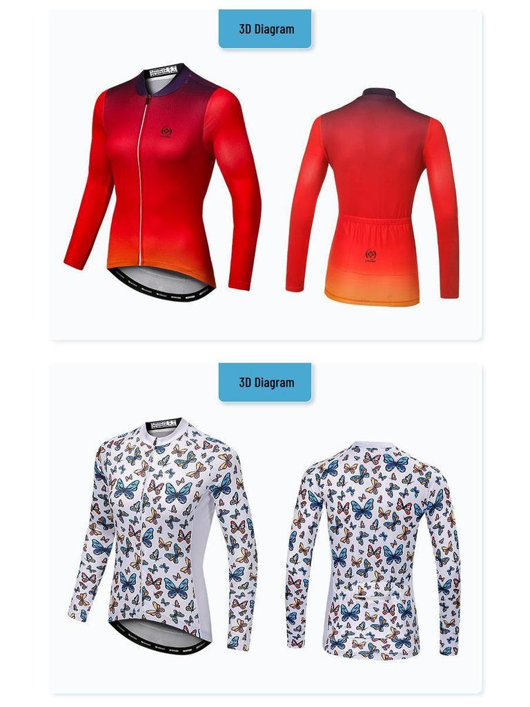 XINTOWN Women's Long Sleeve Plus Size Cycling Jersey - European & American Style, Printed Design