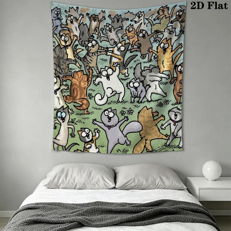 Simon‘s Cat Wall Tapestry Aesthetic Wall Hanging Printed Fabric Blanket Decorative Tapestries for Bedroom Living Room Home Decor
