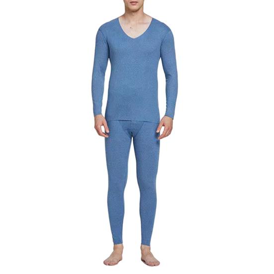 2 шт./компл., мужской однотонный комплект термобелья, двусторонний замшевый топ с v-образным вырезом и длинными рукавами, облегающий комплект с высокой талией и длинными брюками