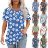 T Shirts For Women Pleated Round Neck Dressy Casual Blouses Printing Short Sleeve Summer Tops Loose Fit