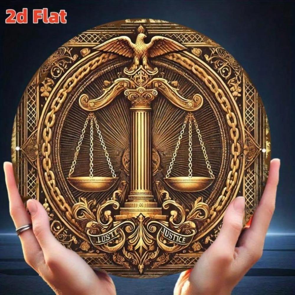Металлическая жестяная табличка Леди Правосудие Настенное искусство Круглый Декор юридической фирмы Подарок юристу