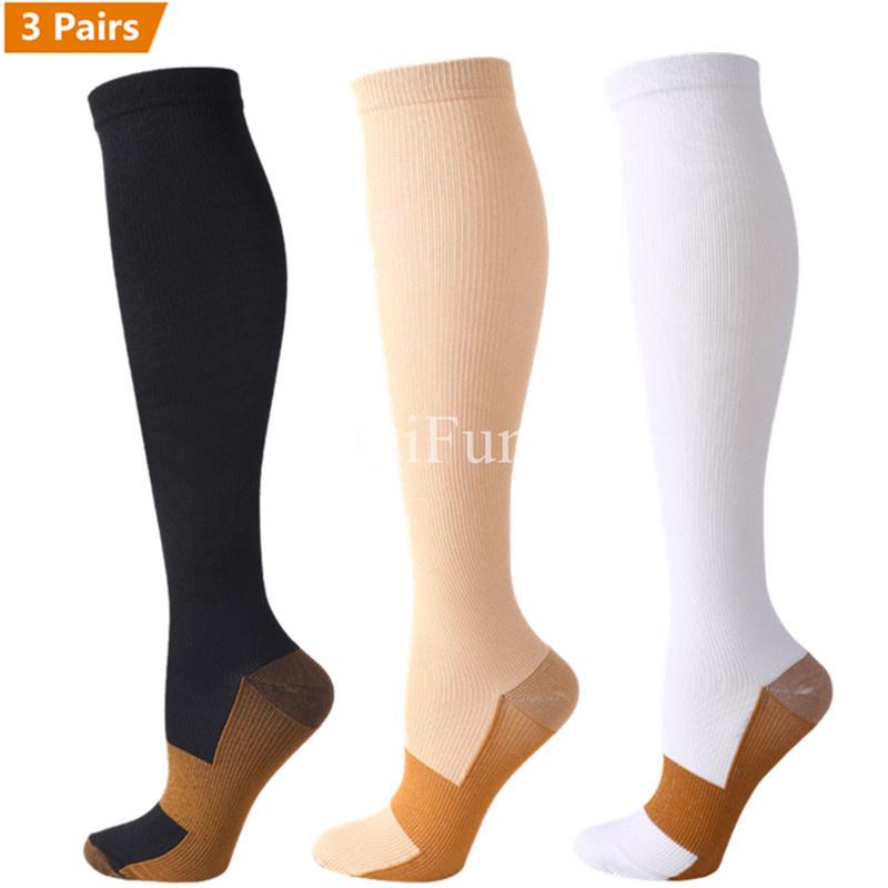 3 Pairs Copper Compression Socks Women Men Anti Fatigue Pain Relief Graduated Unisex Compression Stockings Knee High 15-20 MmHg