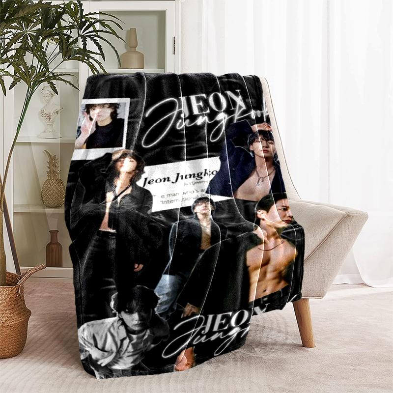 1pc Blanket Kpop BTS Jeon Jung Kook Jk JIMIN Star Print Design, Lightweight Blanket for Sofa, Bed- Soft &Warm, Gift for All Seasons like Christmas, Ha