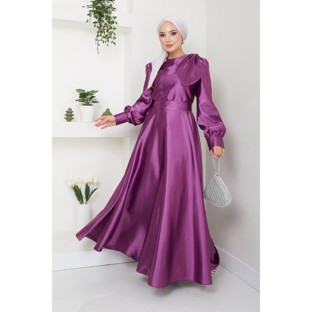 Женская одежда Вечернее платье Модное атласное длинное вечернее платье хиджаба с бантом 2745