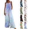 Wide Leg Overalls For Women Casual Loose Sleeveless Print Button Long Pant Romper Jumpsuit With Pockets