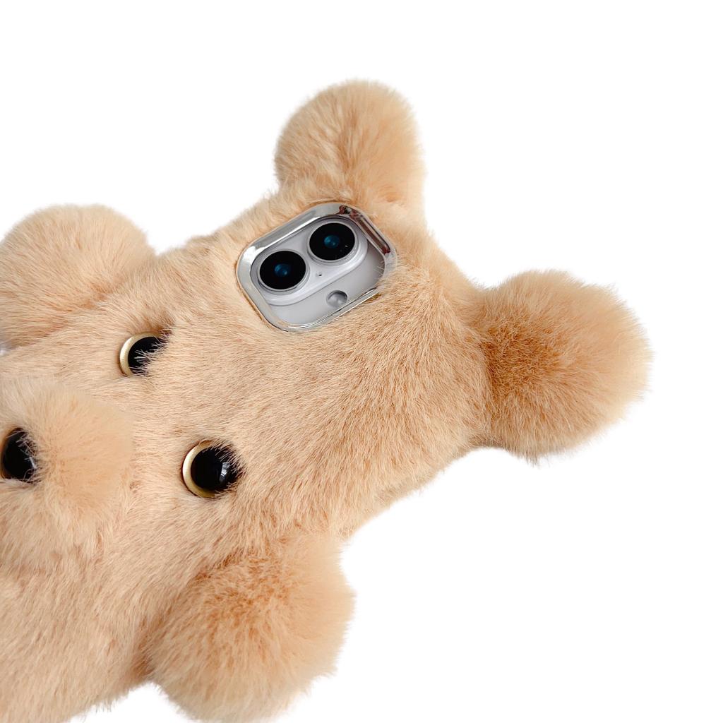 Чехол для iPhone 16 3D Медведь Искусственный Мех Пушистый Внутренний ТПУ Чехол для Телефона