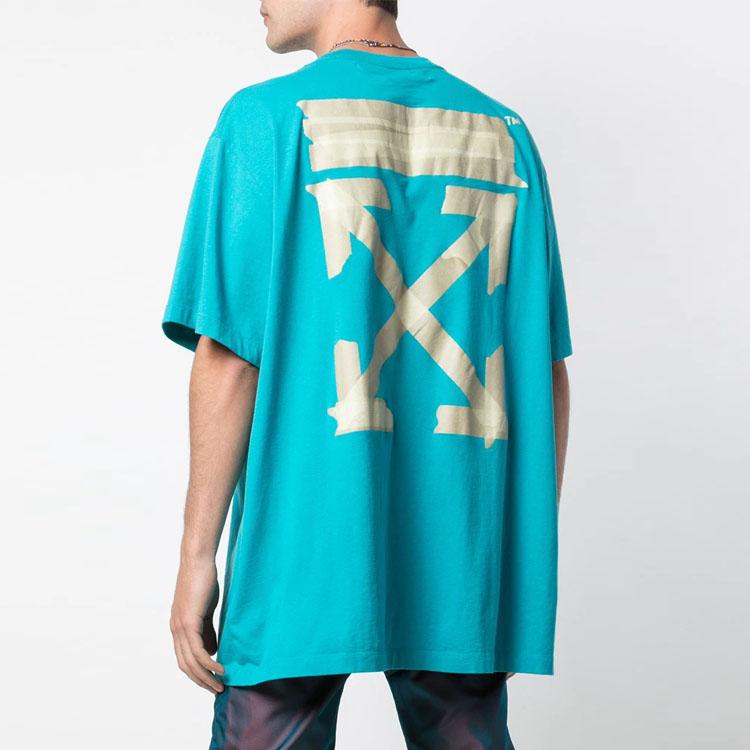 Off-White Футболка с коротким рукавом и нашивкой в виде золотой стрелы SS20, мужские топы, синяя OMAA038R201850023948