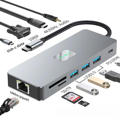 Хаб USB C 11 в 1 4K60 Гц HDMI Type C Док для ноутбука с Ethernet Картридер SD для MacBook Pro Air