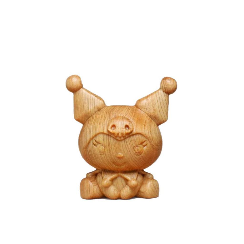 Taihang Cliff Cypress Kuromi Carved Ornament: Solid Wood Cartoon Plaything