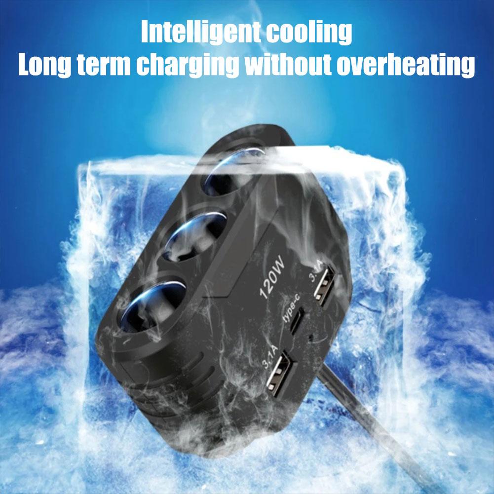 Разветвитель прикуривателя на 3 гнезда, автомобильное зарядное устройство с двумя USB и LED-индикатором, 120 Вт, 12 В, 24 В, адаптер для автомобильной зарядки для iPhone, GPS, видеорегистратора