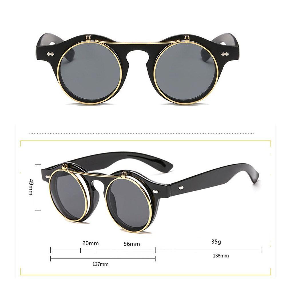 Double Layer Outdoor Sunglasses Round Frame Black Shades Glasses Flip Cover Sunglasses