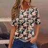 Женская плиссированная футболка с круглым вырезом и цветочным принтом, короткий рукав, топ с разрезом по низу