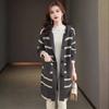 Женское вязаное пальто с капюшоном, длинным рукавом, полосатым принтом, свитер, пальто с карманами, свободный