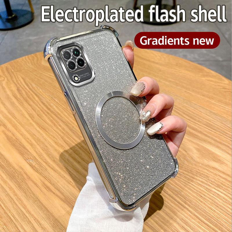 Plating Shockproof Clear Magnetic Ring Phone Case For Samsung Galaxy A05S A04S A03S A02S A52S M02 M12 M22 M32 4G Glitter Cover