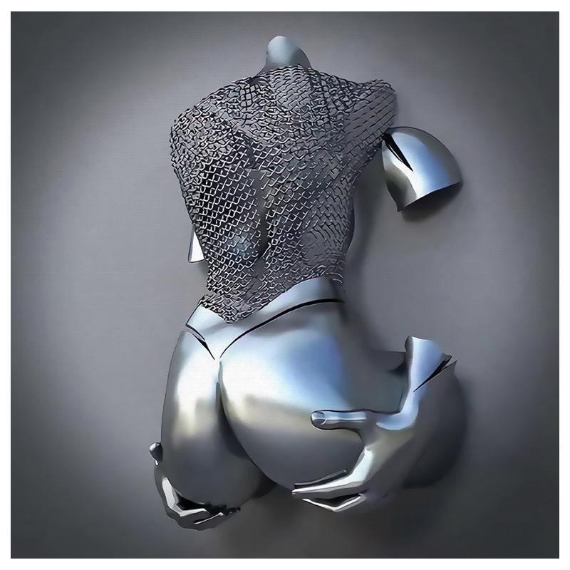 3D Visual Gold Silver Metal Figure Art Statue Canvas Painting Romantic Abstract Posters and Prints Wall Pictures Modern Home Decor for Living Room