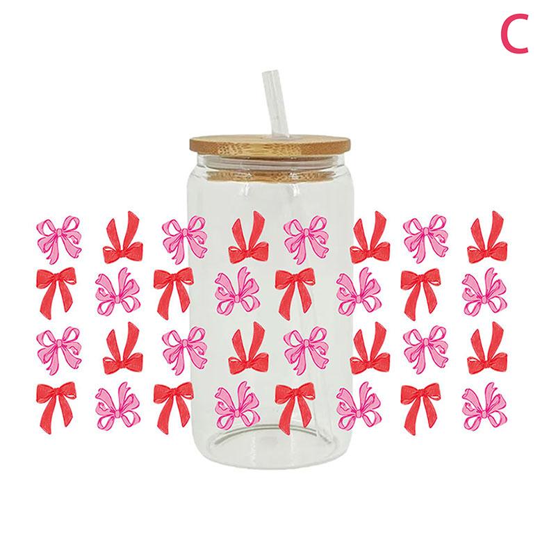 Flowy Bows Uv Dtf Cup Wrap For 16Oz Beer Glass Can Pretty Love Ribbons Cute Girly Cup Wrap Design Uv Dtf Sticker
