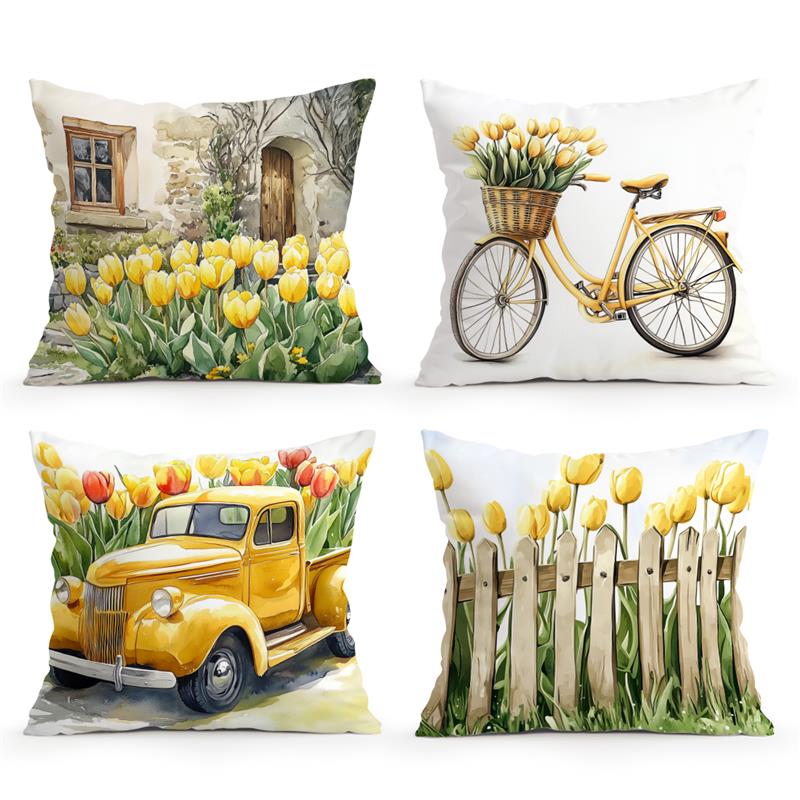 Желтые тюльпаны Подушки Наволочка С принтом Полиэстер 45x45 см Декоративная наволочка для диванной подушки Домашний декор