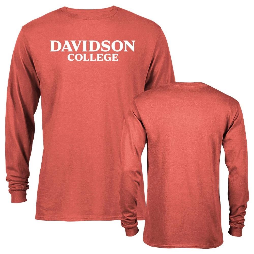 Серая футболка с длинным рукавом Davidson College с красным принтом, посвященная стилю кампуса