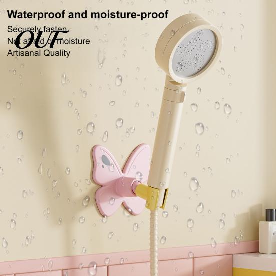 Bathroom Shower Accessory Butterfly Head Holder, Wall Mounted Self-adhesive Handheld Hands Free Holder Bracket, Universal Adjustment Waterproof