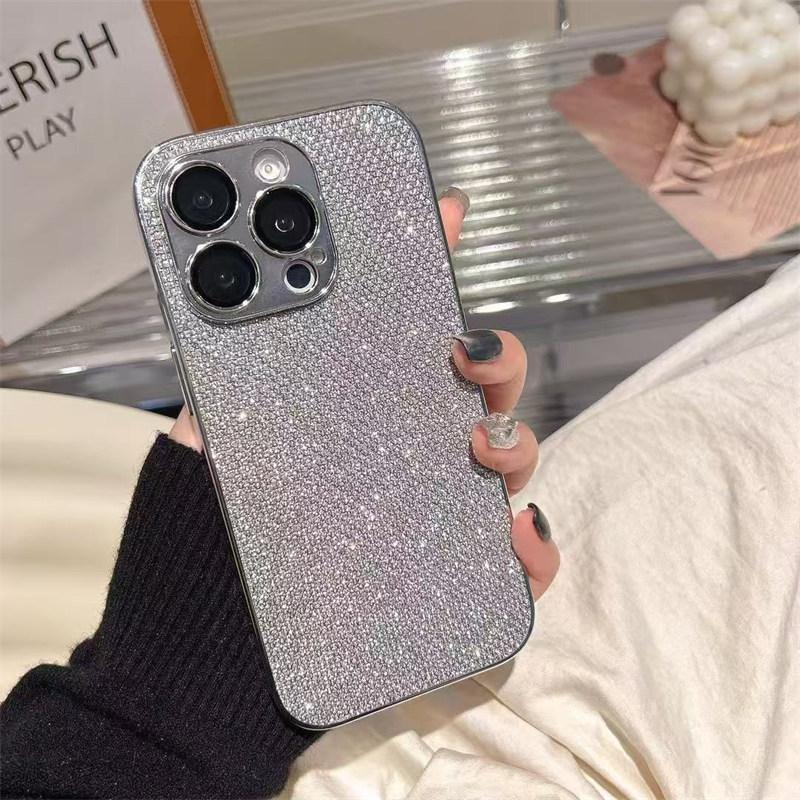 Luxury Electroplated Silver Frame Lens Film Flash Diamond Stylish Phone Case for iPhone 16 Pro Max 15 14 Plus 13 12 Pro 11 Fall Protection Cover