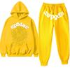 Couple Spider Web Letter Print Hooded Sweatshirt Fleece Track Pants Set Streetwear Teens