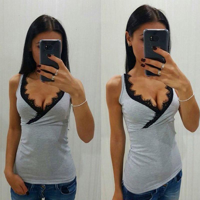 Сексуальные кружевные женские топы-майки с V-образным вырезом и без рукавов, летние майки-топы, блузка для стильного комфорта