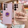 Подходит для чехла для мобильного телефона Samsung S25ultra, гальванизированный чехол-сердечко из мягкого материала, полностью закрывающий, с кольцом-держателем, новый защитный чехол A54