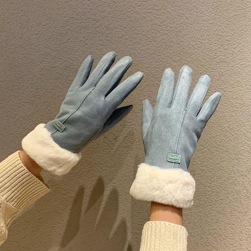 Зимние замшевые теплые перчатки для улицы, ветрозащитные перчатки с начесом и утолщением, выиграли торги, перчатки с меховой отделкой и сенсорным экраном для езды