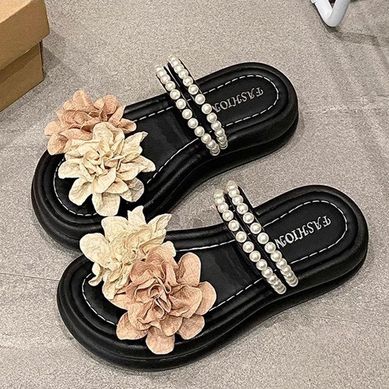 Two wearing JX cool slippers women's new fashion pearl niche word with thick bottom drag