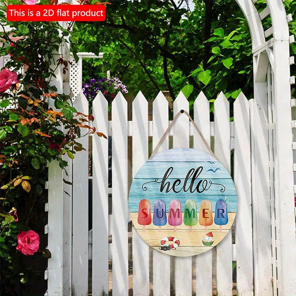 2D Flat 20*20cm 1pc Hello Summer Sea&beach View Terrific Round Decor Front Door Sign, Ice Cream&coconut Tree Patterns Cool Style High Quality Wooden