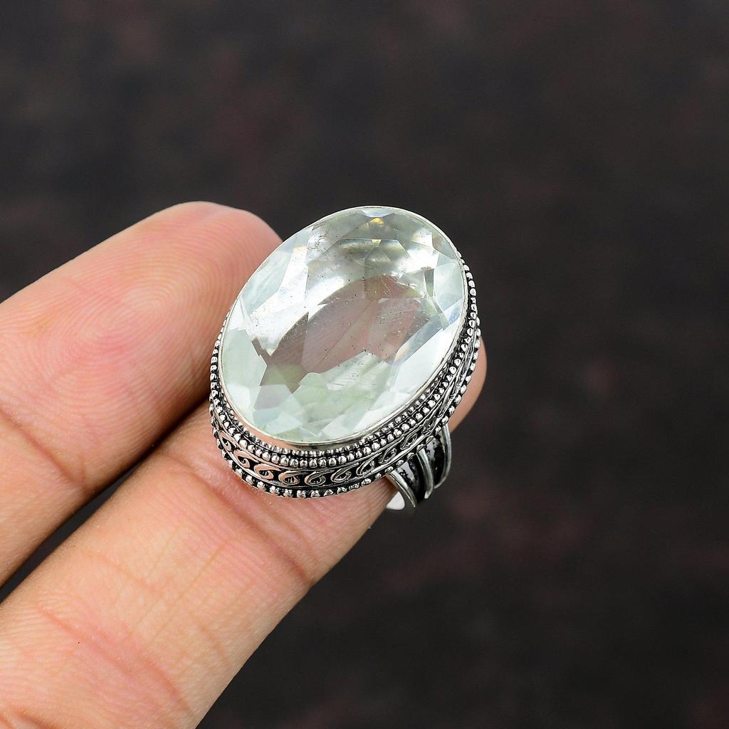Кольцо с ограненным белым топазом Уникальное кольцо с драгоценным камнем Кольцо из стерлингового серебра 925 пробы Ручная работа Стильные украшения Винтажное кольцо для подарка