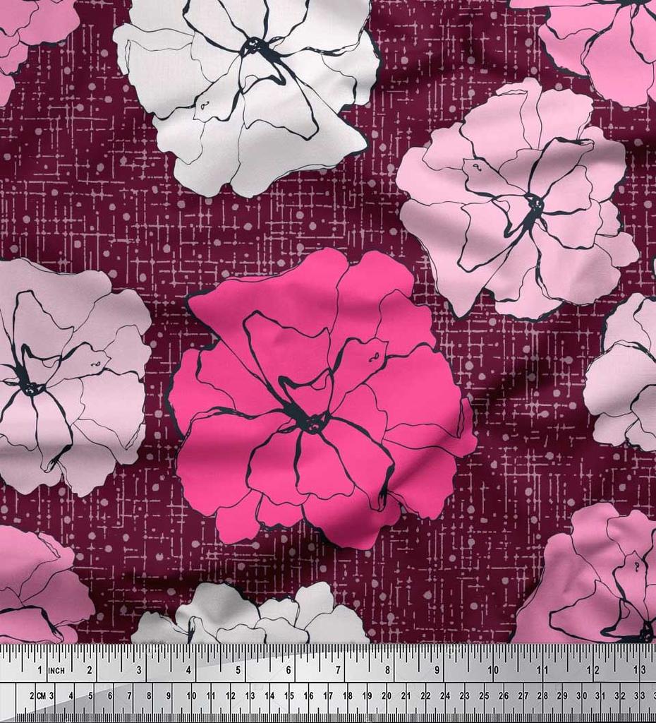 Soimoi Японский креп-атласная ткань с гвоздикой и цветочным принтом, швейная ткань, метр 42 дюйма